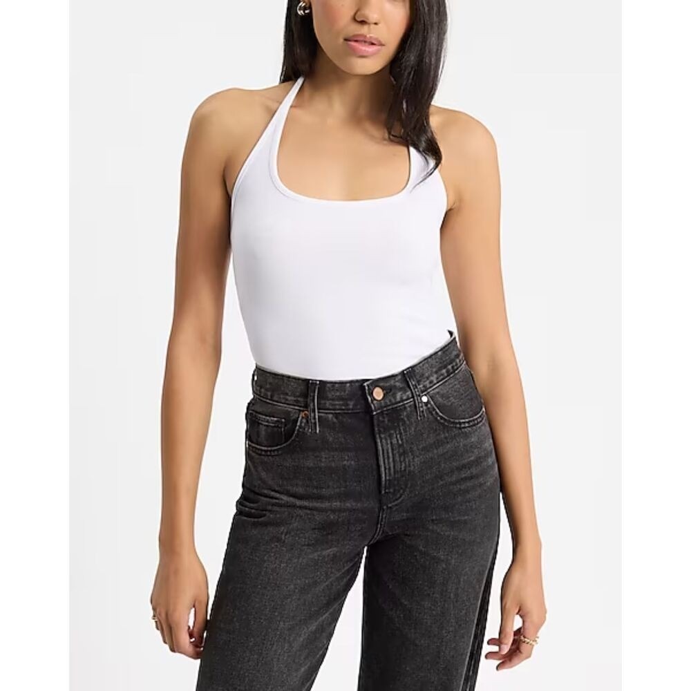 BP White Ribbed Scoop Neck Halter Top Size L/XL NWT
